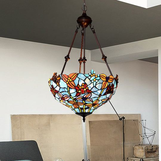 2-Light Tiffany Style Red/Blue Stained Glass Chandelier Lamp for Bedroom