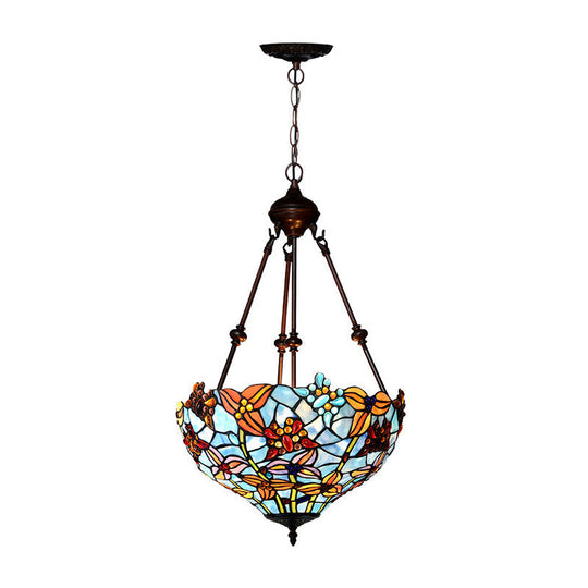 2-Light Tiffany Style Red/Blue Stained Glass Chandelier Lamp for Bedroom