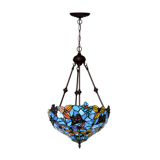 2-Light Tiffany Style Red/Blue Stained Glass Chandelier Lamp for Bedroom