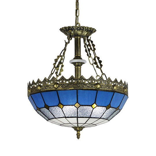 White/Blue 3-Light Tiffany Glass Pendant Chandelier for Bedroom – 12"/16" Width