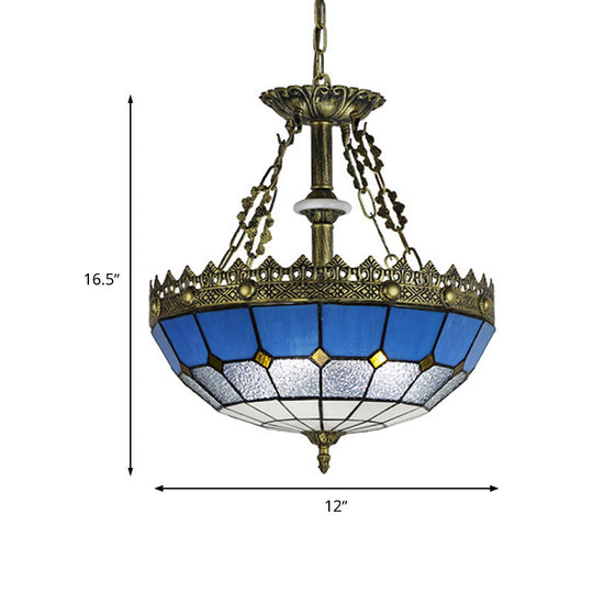 White/Blue 3-Light Tiffany Glass Pendant Chandelier for Bedroom – 12"/16" Width