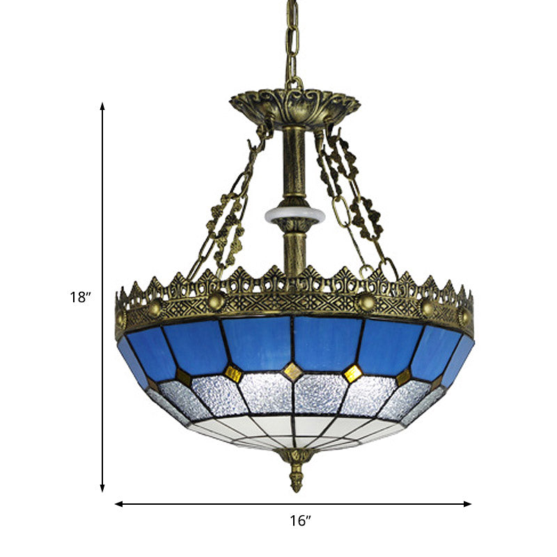 White/Blue 3-Light Tiffany Glass Pendant Chandelier for Bedroom – 12"/16" Width