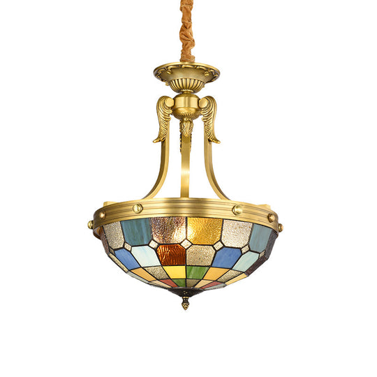 Blue Tiffany Chandelier Lighting: 3-Light Suspension Pendant with Cut Glass Bowl Shade for Kitchen