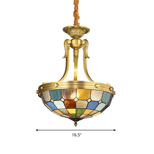 Blue Tiffany Chandelier Lighting: 3-Light Suspension Pendant with Cut Glass Bowl Shade for Kitchen