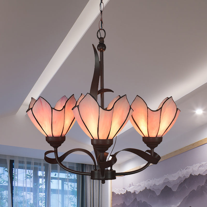 Baroque Pink/Purple Floral Chandelier - Bronze 3/5-Light Fixture Pendant Lamp For Kitchen