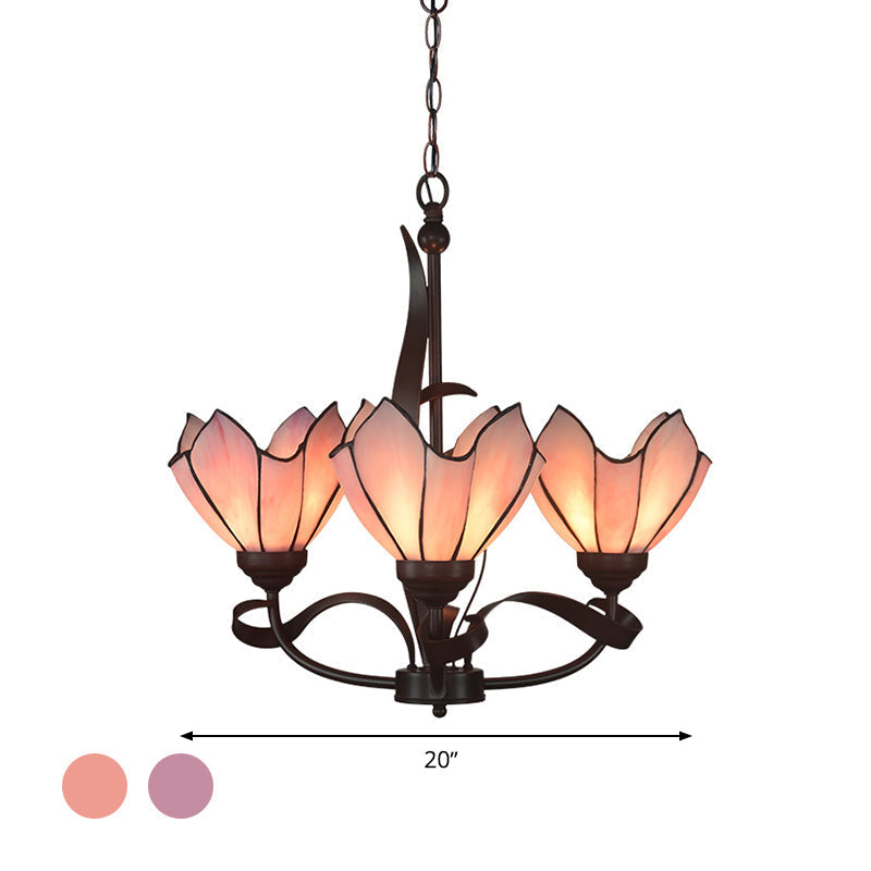 Baroque Pink/Purple Floral Chandelier - Bronze 3/5-Light Fixture Pendant Lamp For Kitchen