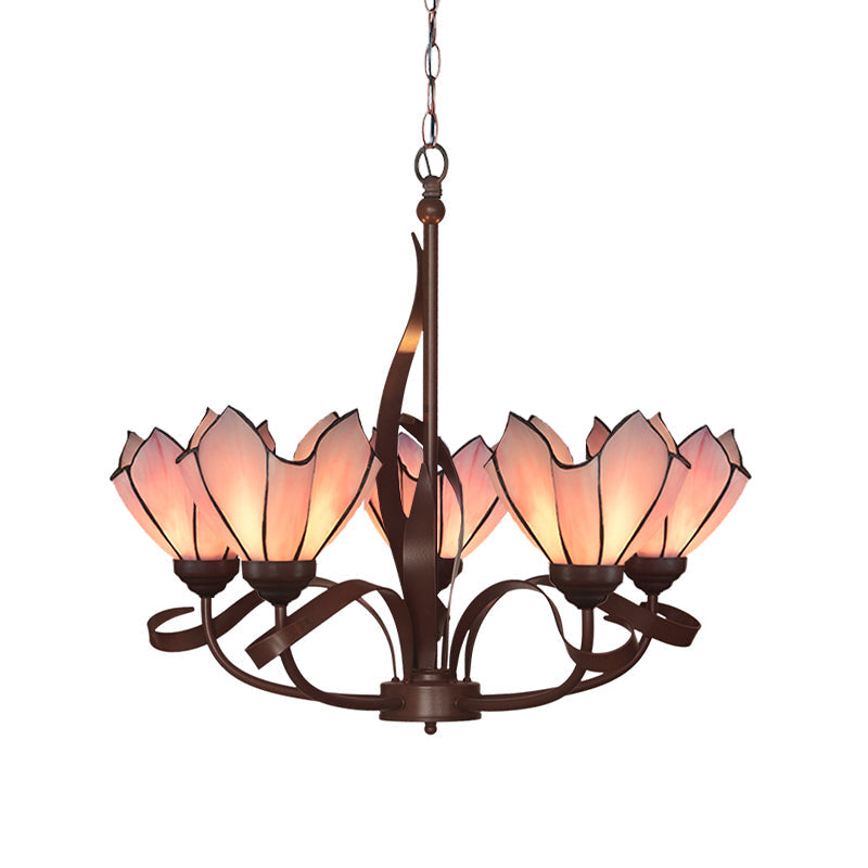 Baroque Pink/Purple Floral Chandelier Pendant - Bronze 3/5 Lights Kitchen Lamp