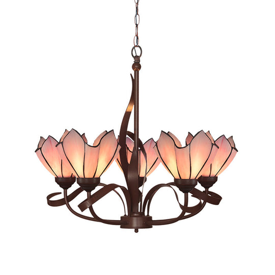 Baroque Pink/Purple Floral Chandelier Pendant - Bronze 3/5 Lights Kitchen Lamp