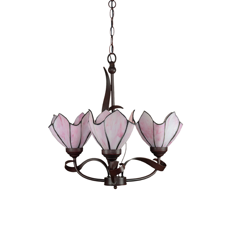 Baroque Pink/Purple Floral Chandelier - Bronze 3/5-Light Fixture Pendant Lamp For Kitchen