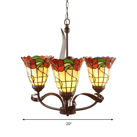 Red Cut Glass Chandelier Pendant Light - Mediterranean Ceiling Lamp With Blossom Design Ideal For