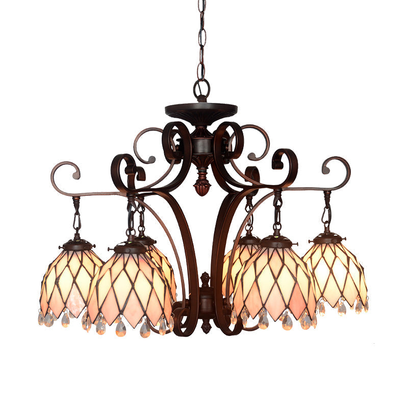 Tiffany Stained Glass Flower Pendant Chandelier - 6 Light Black Ceiling Fixture For Living Room