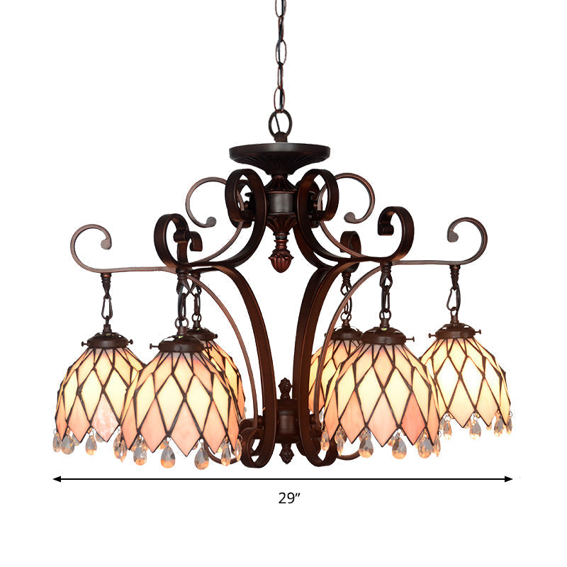 Tiffany Stained Glass Flower Pendant Chandelier - 6 Light Black Ceiling Fixture For Living Room