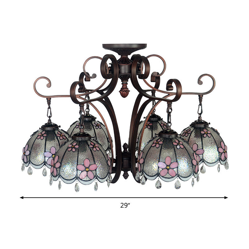 Baroque Hand Cut Glass Flower Chandelier - 6 Lights - Blue/Textured Silver - Living Room Ceiling Lamp