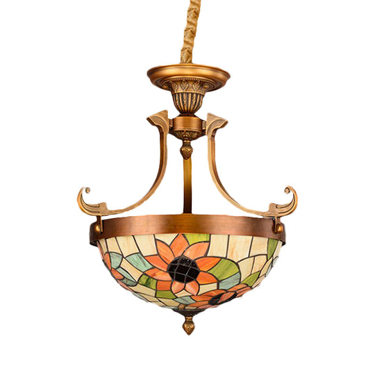 16"/18" W Stained Glass Flower/Leaf Chandelier Light Fixture - White Victorian Hanging Lamp Kit (3 Lights) for Corridor