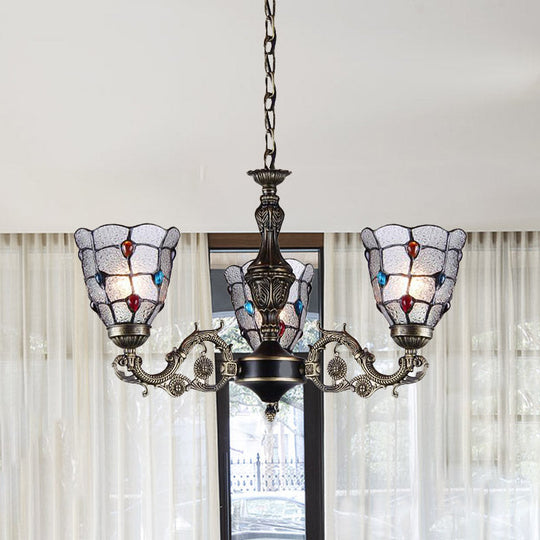 Baroque Jeweled Chandelier Pendant Light with Frosted Glass - Bronze Suspension Fixture (3/6/8 lights)