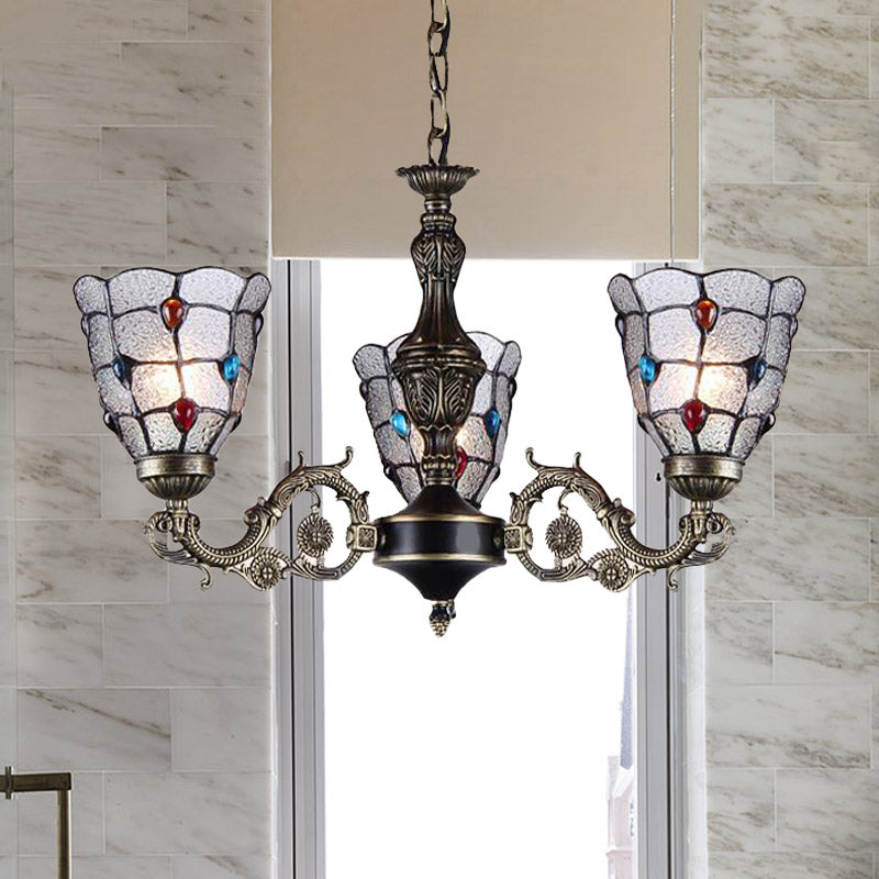 Baroque Jeweled Chandelier Pendant Light - Frosted Glass Bronze Suspension Fixture (3/6/8 Lights)