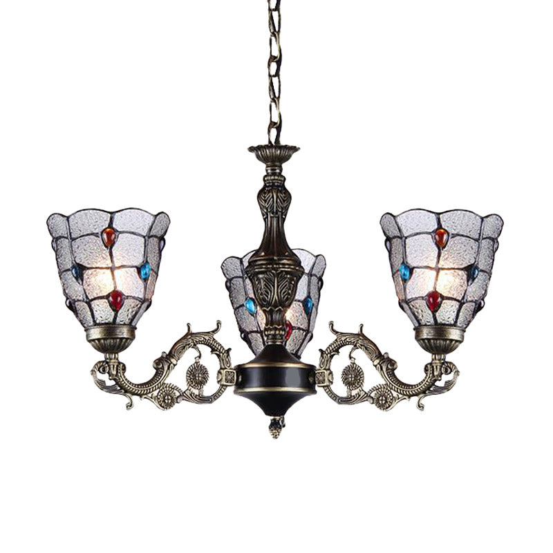 Baroque Jeweled Chandelier Pendant Light with Frosted Glass - Bronze Suspension Fixture (3/6/8 lights)