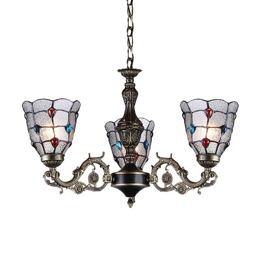 Baroque Jeweled Chandelier Pendant Light with Frosted Glass - Bronze Suspension Fixture (3/6/8 lights)