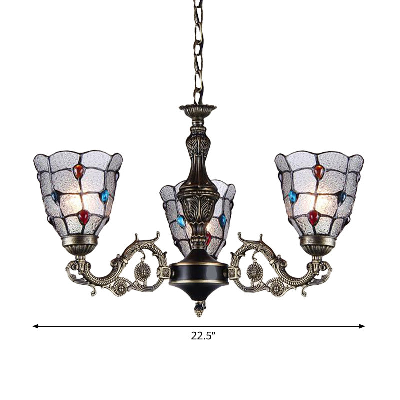 Baroque Jeweled Chandelier Pendant Light with Frosted Glass - Bronze Suspension Fixture (3/6/8 lights)