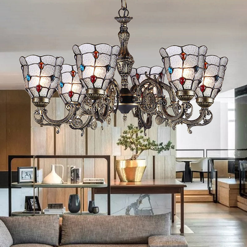 Baroque Jeweled Chandelier Pendant Light with Frosted Glass - Bronze Suspension Fixture (3/6/8 lights)