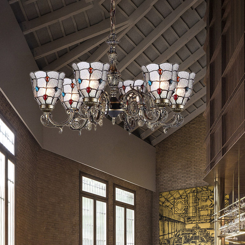 Baroque Jeweled Chandelier Pendant Light with Frosted Glass - Bronze Suspension Fixture (3/6/8 lights)