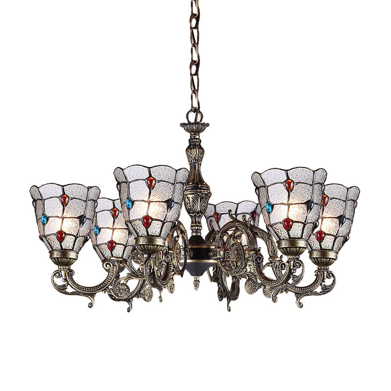 Baroque Jeweled Chandelier Pendant Light with Frosted Glass - Bronze Suspension Fixture (3/6/8 lights)