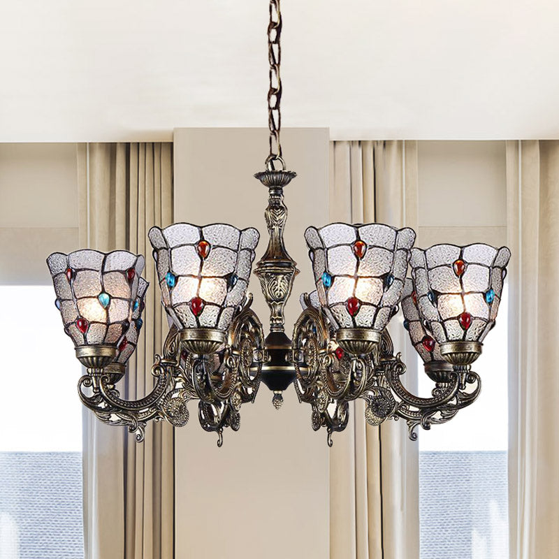 Baroque Jeweled Chandelier Pendant Light with Frosted Glass - Bronze Suspension Fixture (3/6/8 lights)