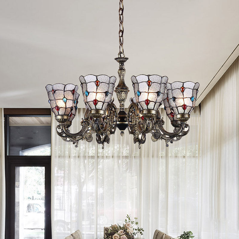 Baroque Jeweled Chandelier Pendant Light with Frosted Glass - Bronze Suspension Fixture (3/6/8 lights)