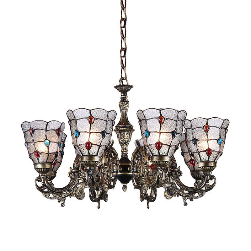 Baroque Jeweled Chandelier Pendant Light with Frosted Glass - Bronze Suspension Fixture (3/6/8 lights)