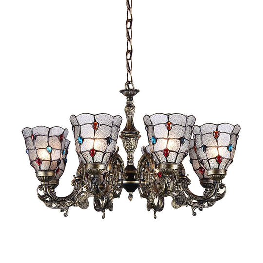 Baroque Jeweled Chandelier Pendant Light - Frosted Glass Bronze Suspension Fixture (3/6/8 Lights)