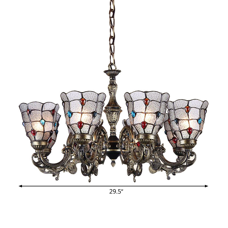 Baroque Jeweled Chandelier Pendant Light with Frosted Glass - Bronze Suspension Fixture (3/6/8 lights)