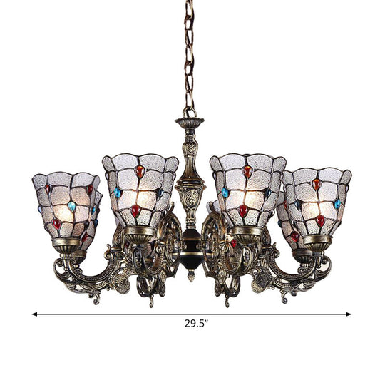 Baroque Jeweled Chandelier Pendant Light with Frosted Glass - Bronze Suspension Fixture (3/6/8 lights)