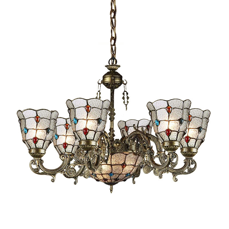 Frosted Glass Arm Pendant Chandelier - Tiffany Style 9/12 Lights Bronze Hanging Lamp For Living Room