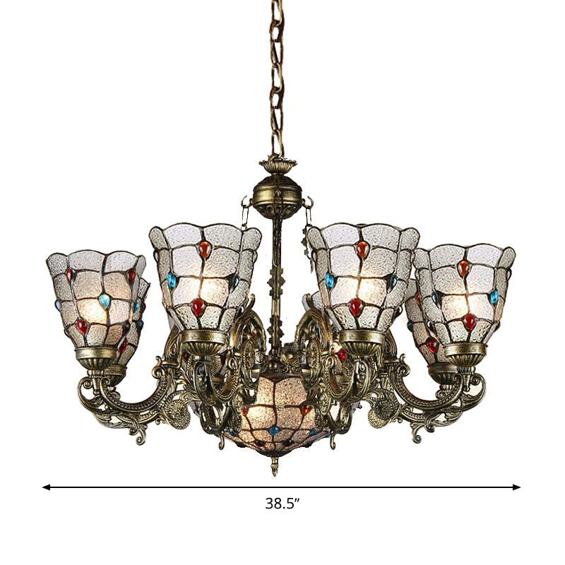 Frosted Glass Arm Pendant Chandelier - Tiffany Style 9/12 Lights Bronze Hanging Lamp For Living Room