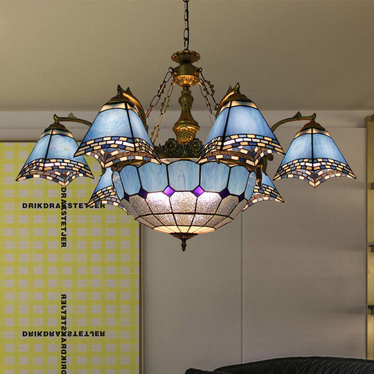 Baroque Stained Glass Chandelier: Blue Pyramid Pendant Light for Living Room - 9/11 Lights