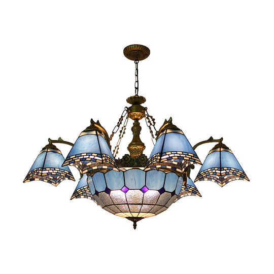 Baroque Stained Glass Chandelier: Blue Pyramid Pendant Light for Living Room - 9/11 Lights