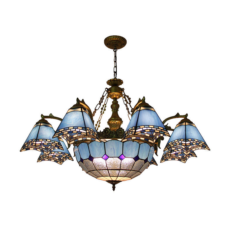 Baroque Stained Glass Chandelier: Blue Pyramid Pendant Light for Living Room - 9/11 Lights