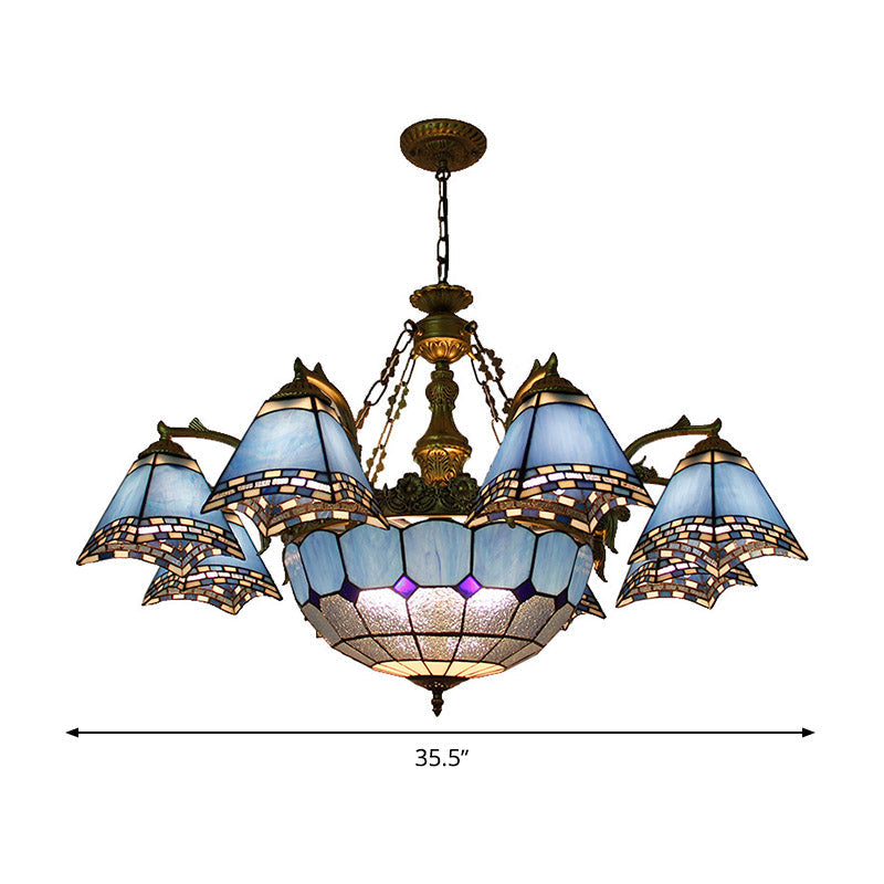 Baroque Stained Glass Chandelier: Blue Pyramid Pendant Light for Living Room - 9/11 Lights