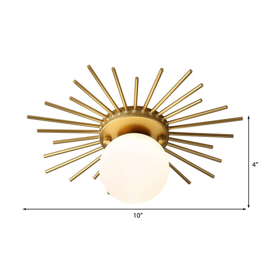 Minimalistic Gold Spherical Flush Mount Lighting W/ Frosted Glass Shade - 1 Bulb Ceiling Fixture