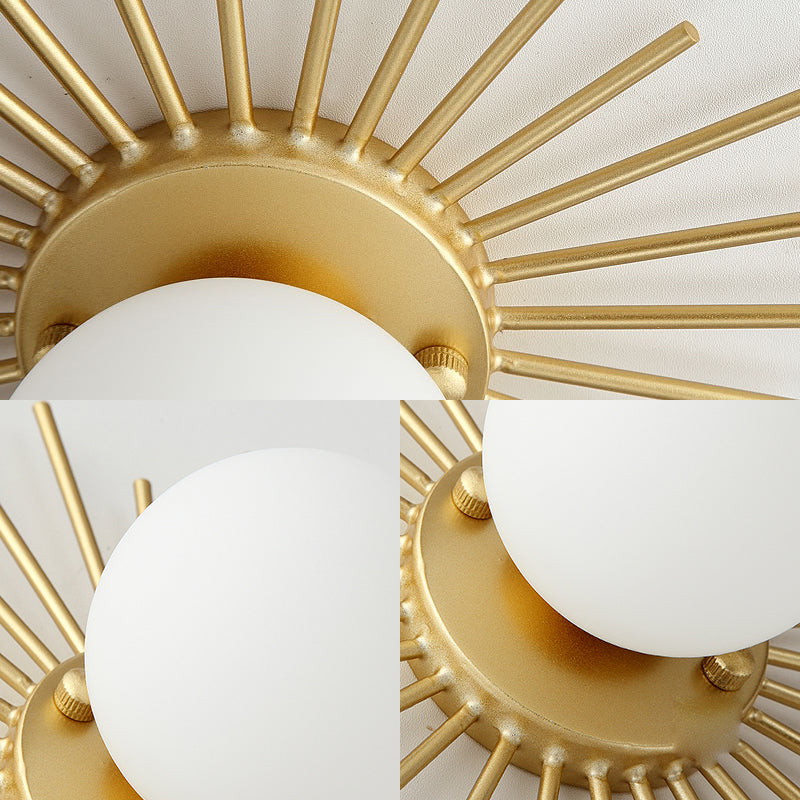 Minimalistic Gold Spherical Flush Mount Lighting W/ Frosted Glass Shade - 1 Bulb Ceiling Fixture