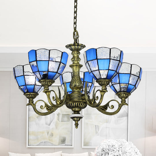 Baroque Bronze Domed Chandelier with Blue/Textured White Glass for Bedroom - 5/9/11 Lights