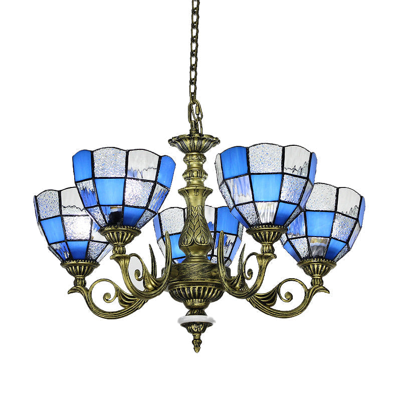 Baroque Bronze Domed Chandelier with Blue/Textured White Glass for Bedroom - 5/9/11 Lights