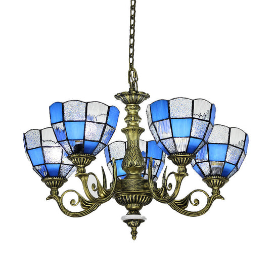 Baroque Bronze Domed Chandelier with Blue/Textured White Glass for Bedroom - 5/9/11 Lights