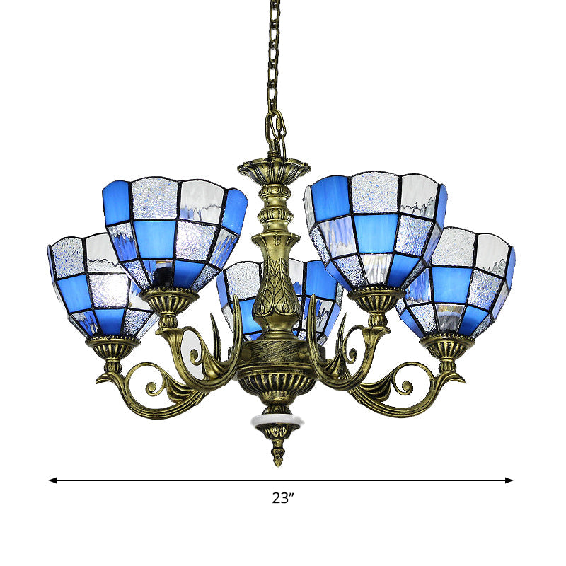 Baroque Bronze Domed Chandelier with Blue/Textured White Glass for Bedroom - 5/9/11 Lights