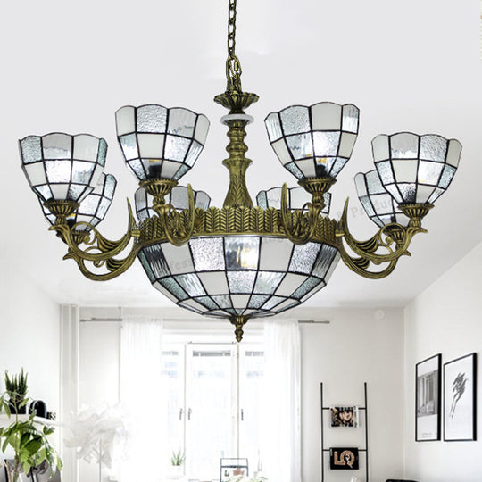 Baroque Bronze Domed Chandelier with Blue/Textured White Glass for Bedroom - 5/9/11 Lights