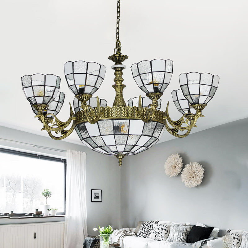 Baroque Bronze Domed Chandelier with Blue/Textured White Glass for Bedroom - 5/9/11 Lights