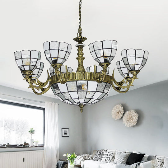 Baroque Bronze Domed Chandelier with Blue/Textured White Glass for Bedroom - 5/9/11 Lights