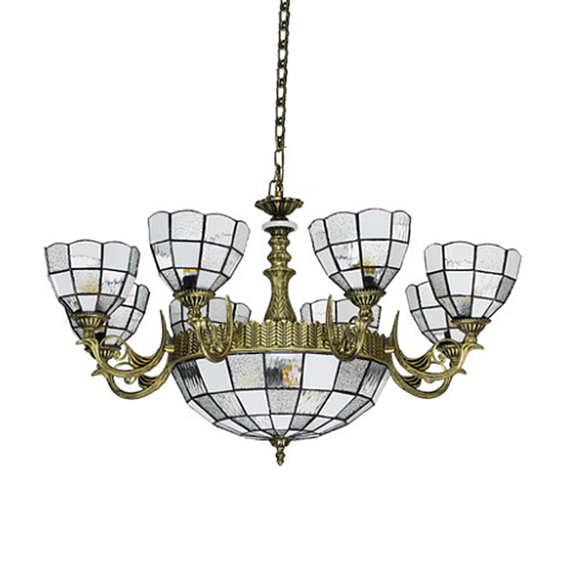 Baroque Bronze Domed Chandelier with Blue/Textured White Glass for Bedroom - 5/9/11 Lights