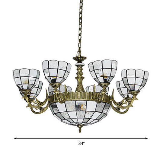 Baroque Bronze Domed Chandelier with Blue/Textured White Glass for Bedroom - 5/9/11 Lights