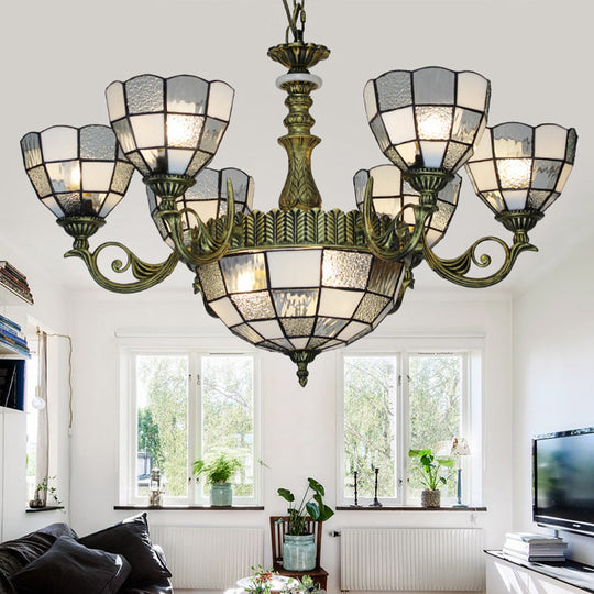 Baroque Bronze Domed Chandelier with Blue/Textured White Glass for Bedroom - 5/9/11 Lights